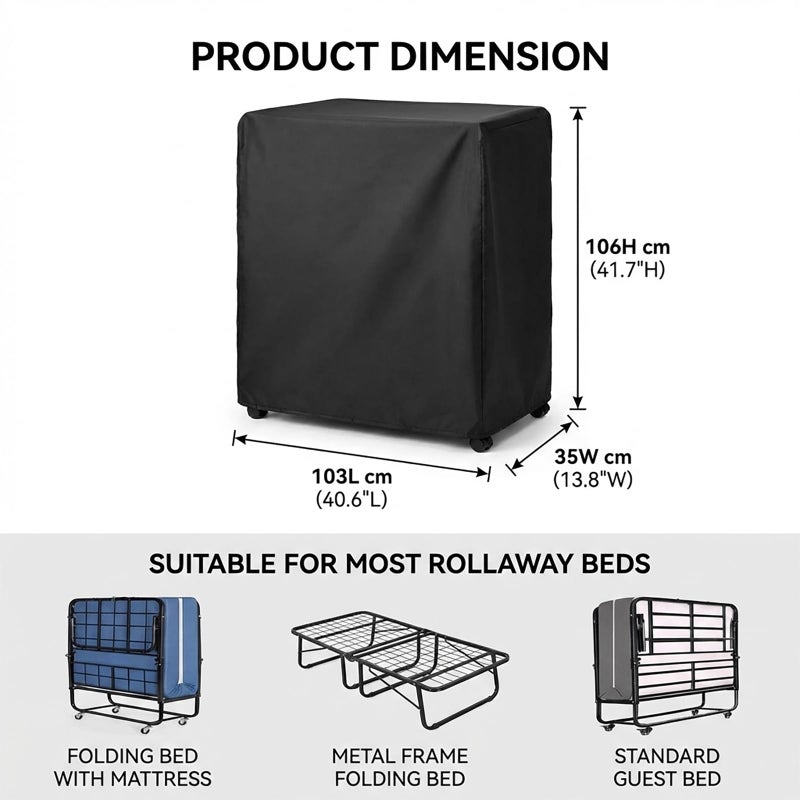 WOMACO Universal Rollaway Bed Cover, Folding Storage Cover Protector (Black, Twin / 38 Inch) - Image 2